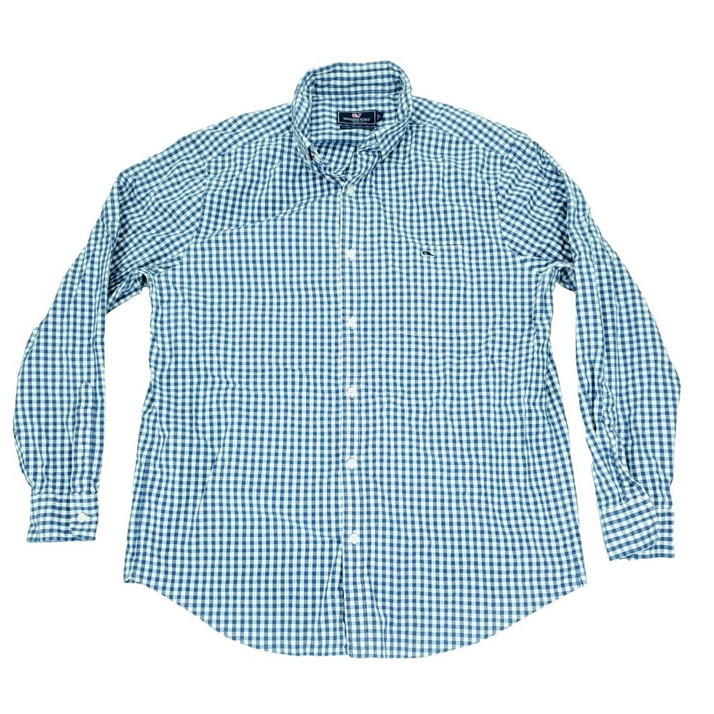 Vineyard Vines Button Shirt Mens Large Blue Tucker Gingham Check Long Sleeve